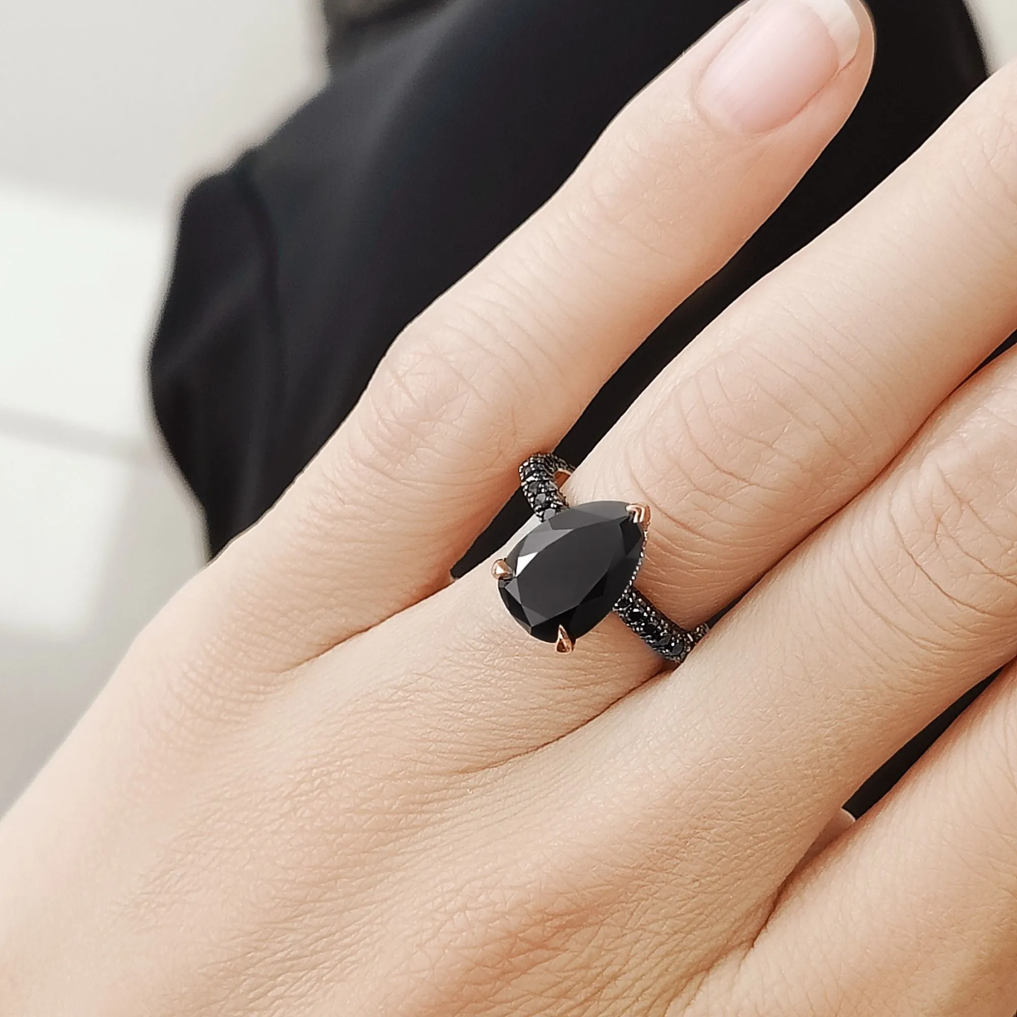 Luar - Black Diamond Natural Black Diamond Pear Engagement Ring in Rose Gold