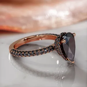 Luar - Black Diamond Natural Black Diamond Pear Engagement Ring in Rose Gold