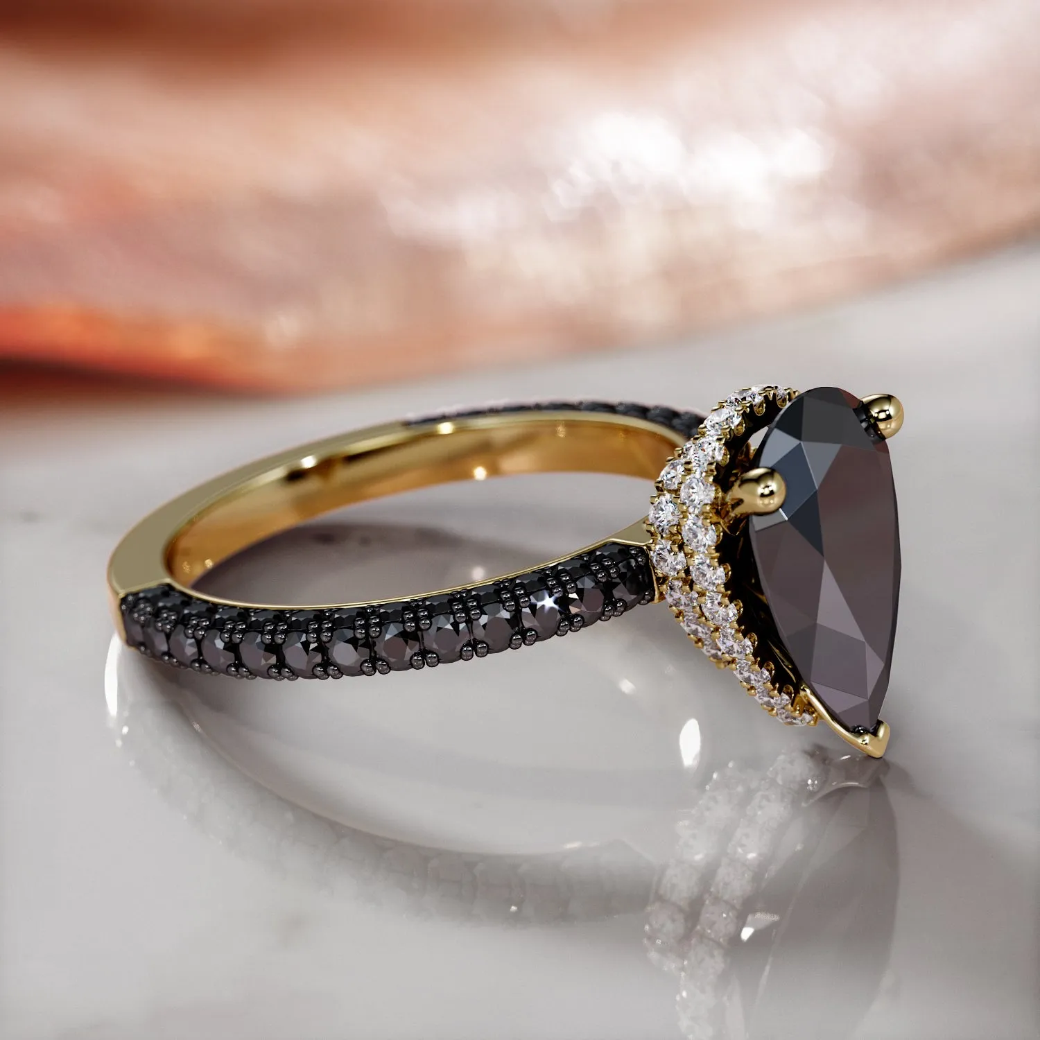 Luar - Natural Black Diamond Pear Engagement Ring