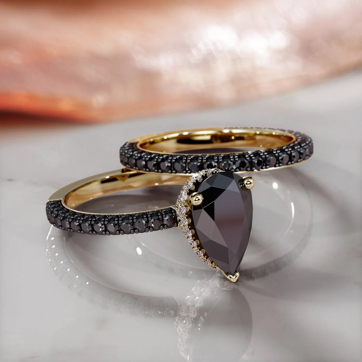 Luar - Natural Black Diamond Pear Engagement Ring