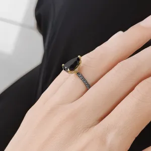 Luar - Natural Black Diamond Pear Engagement Ring