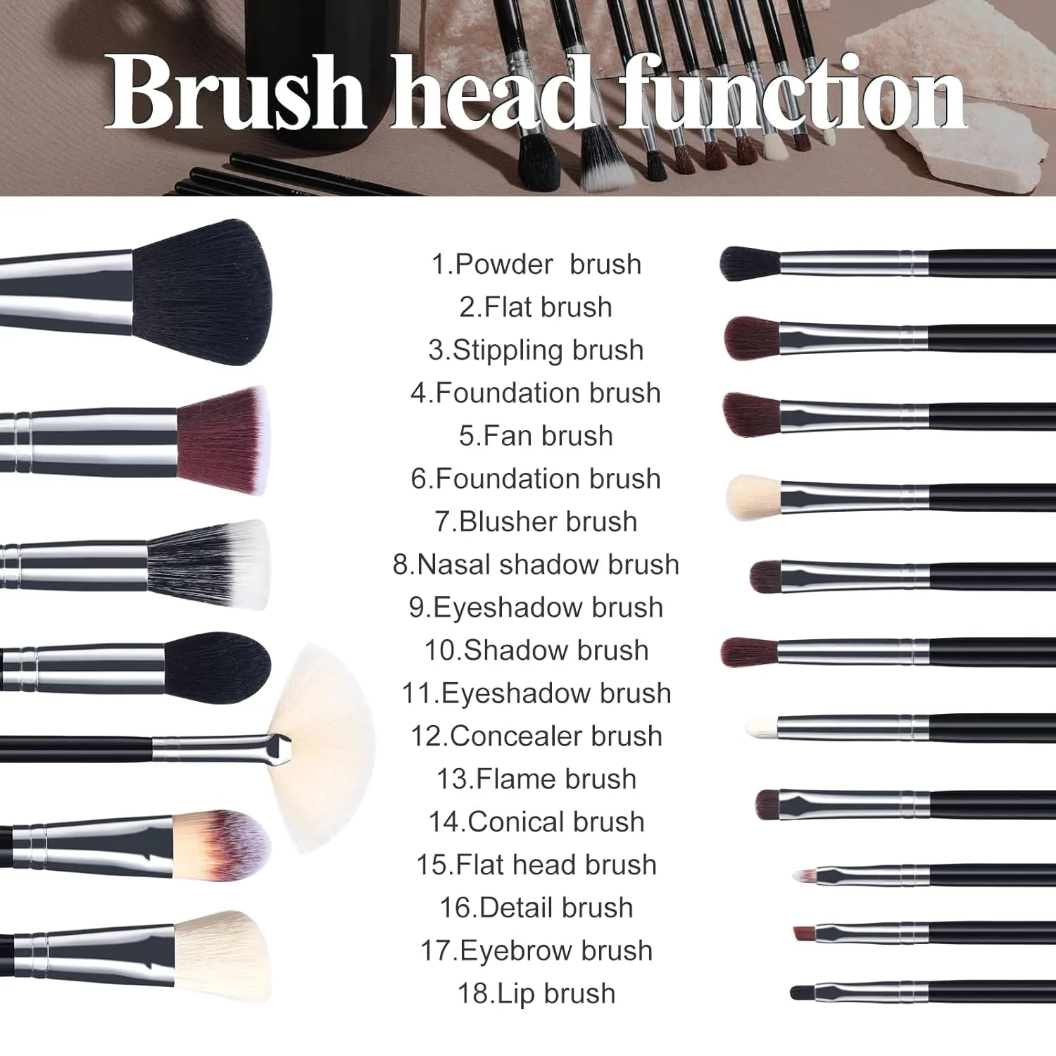 Makeup Brushes  Premium Synthetic Foundation Powder Concealers Eye Shadows Makeup 18 Pcs Brush Set, Black Color with Case
