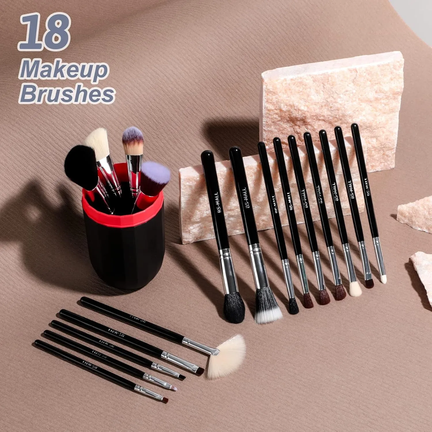 Makeup Brushes  Premium Synthetic Foundation Powder Concealers Eye Shadows Makeup 18 Pcs Brush Set, Black Color with Case