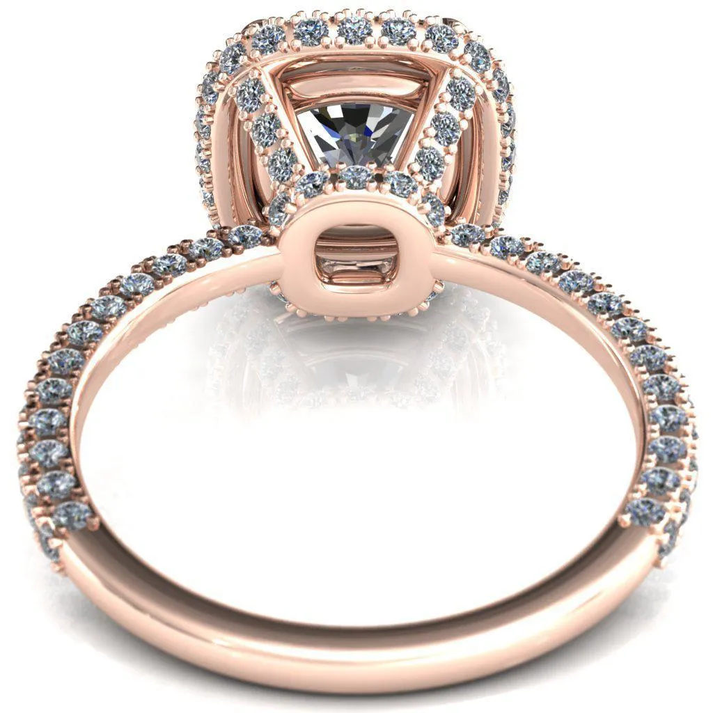 Mckinley Cushion Center Stone 4 Claw Prong Halo 3/4 Eternity 3 Sided Diamond Shank Engagement Ring