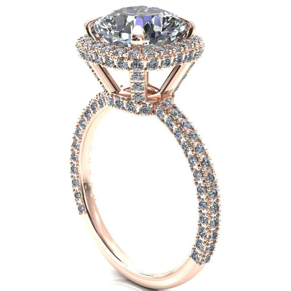 Mckinley Cushion Center Stone 4 Claw Prong Halo 3/4 Eternity 3 Sided Diamond Shank Engagement Ring