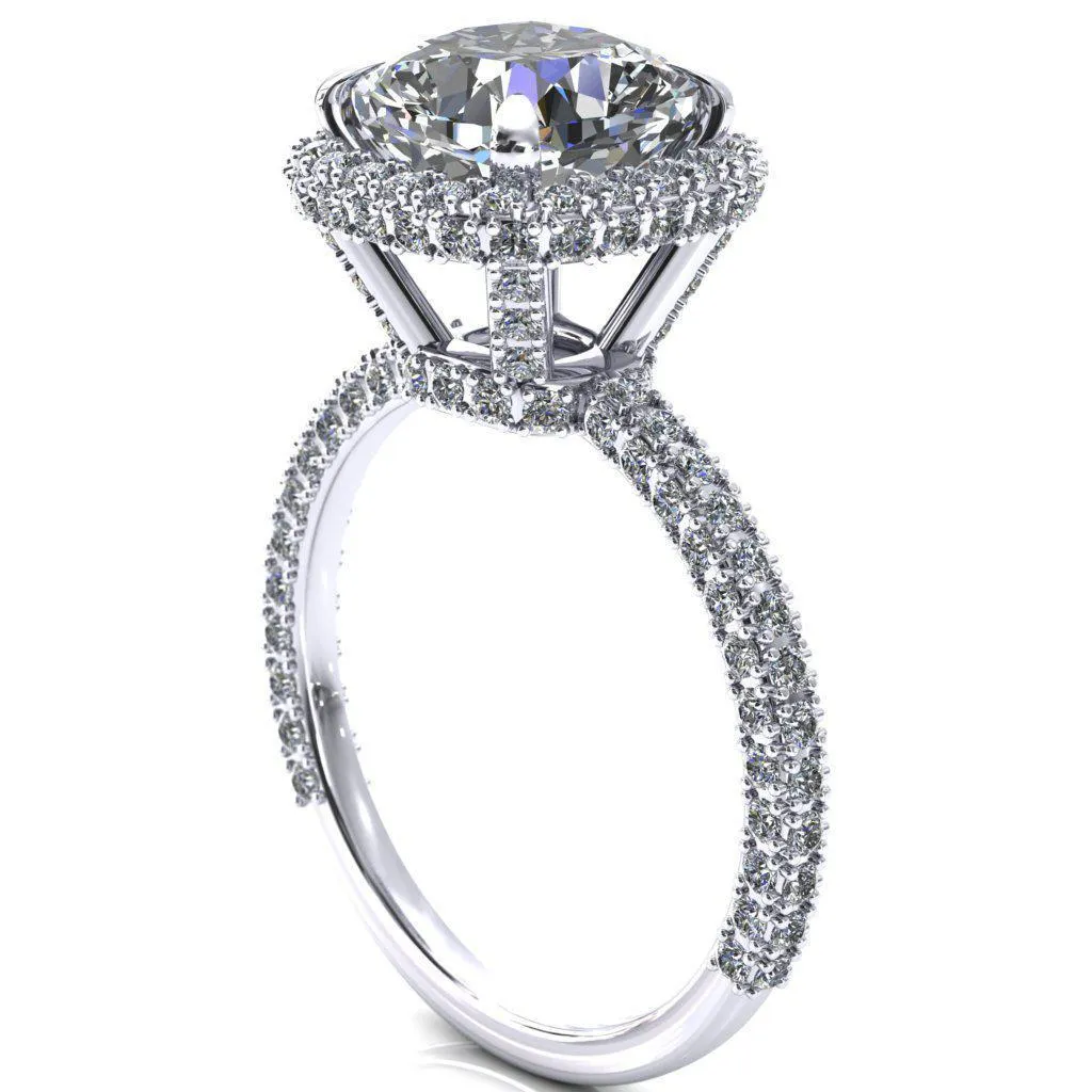 Mckinley Cushion Center Stone 4 Claw Prong Halo 3/4 Eternity 3 Sided Diamond Shank Engagement Ring
