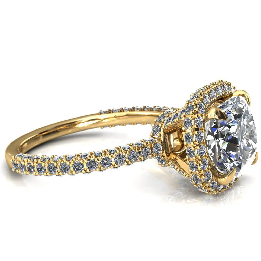 Mckinley Cushion Center Stone 4 Claw Prong Halo 3/4 Eternity 3 Sided Diamond Shank Engagement Ring