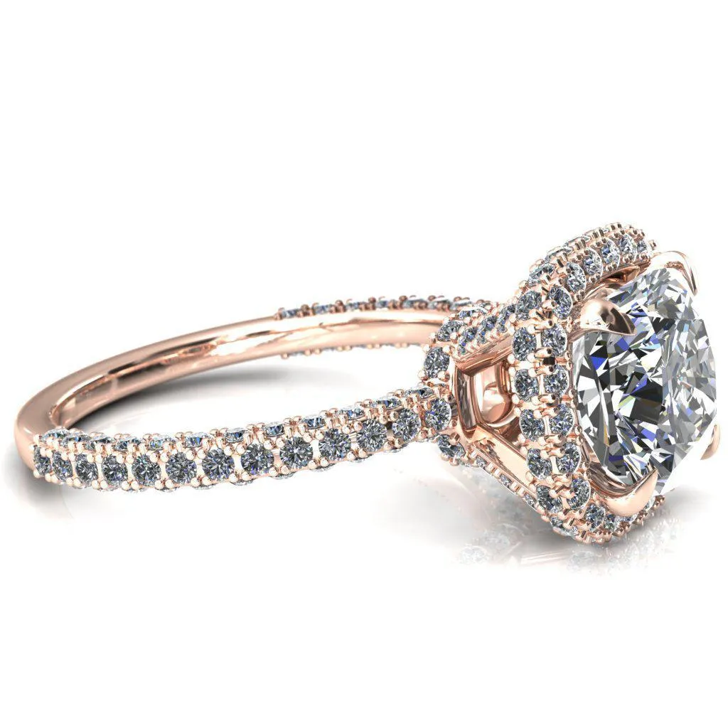 Mckinley Cushion Center Stone 4 Claw Prong Halo 3/4 Eternity 3 Sided Diamond Shank Engagement Ring