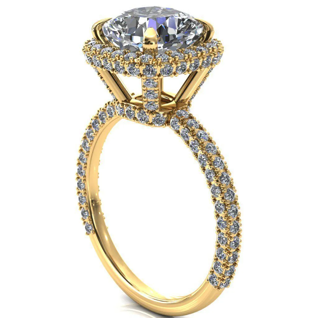 Mckinley Cushion Center Stone 4 Claw Prong Halo 3/4 Eternity 3 Sided Diamond Shank Engagement Ring