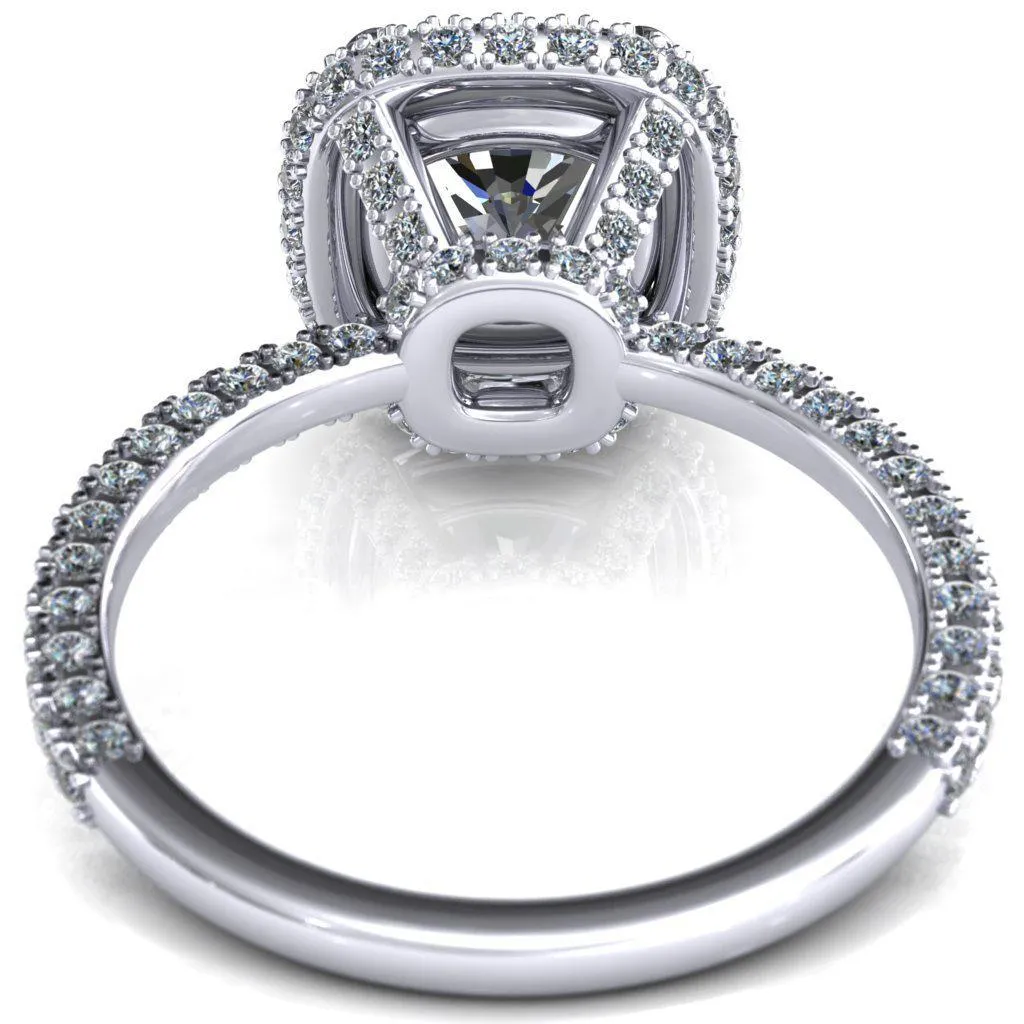 Mckinley Cushion Center Stone 4 Claw Prong Halo 3/4 Eternity 3 Sided Diamond Shank Engagement Ring