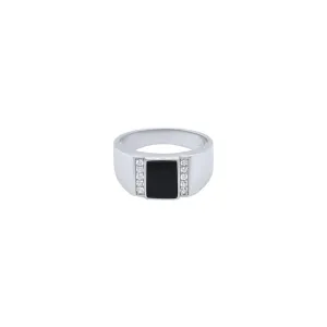 Men's Square Black Plate Ring with Cubic Zirconia in Sterling Silver