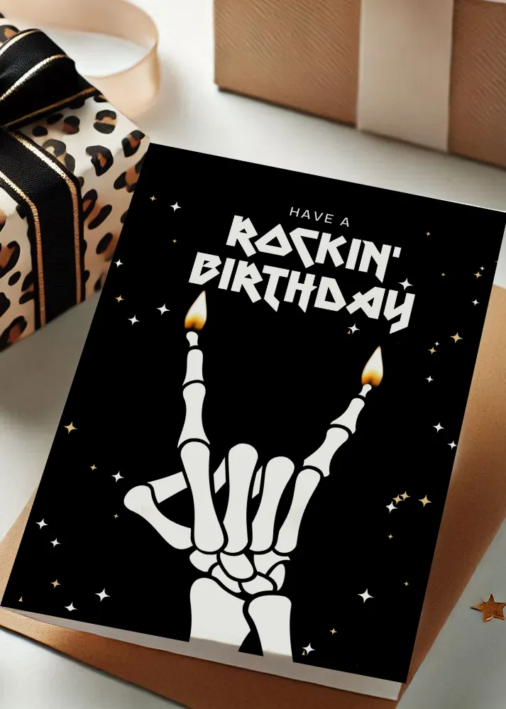 Metal Horns Skeleton Happy Birthday Card