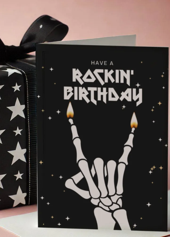 Metal Horns Skeleton Happy Birthday Card