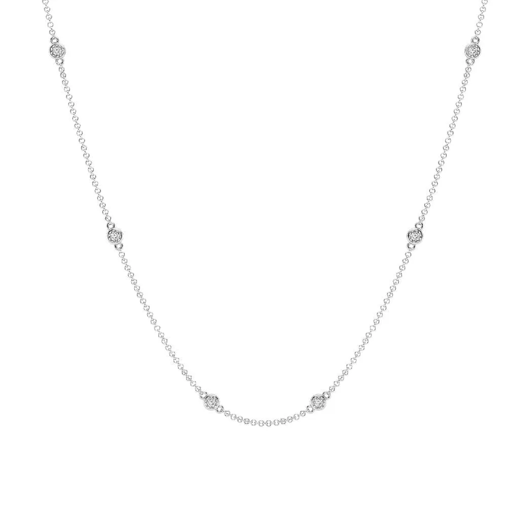 Mirage 6 Station Necklace with 0.10ct of Laboratory Grown Diamonds in Sterling Silver and Platinum