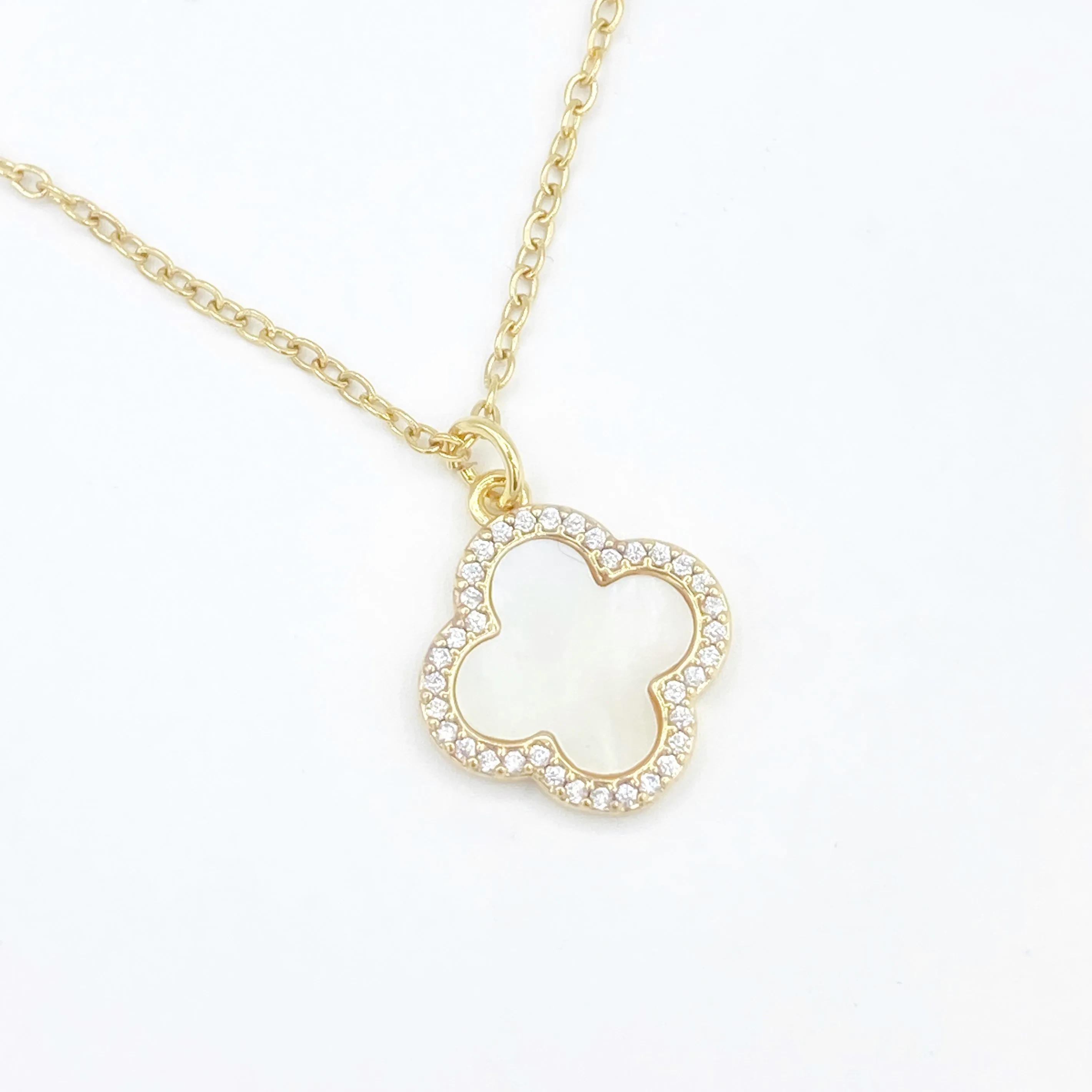 Mother of Pearl and Diamond Clover Necklace
