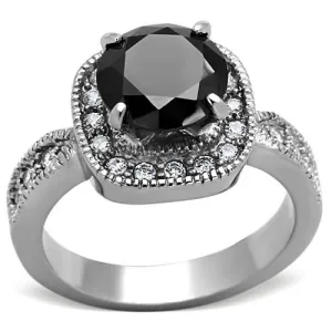 MT2231 - High polished (no plating) Stainless Steel Ring with Brilliant Crystals  in Black Diamond Unique Halo Style