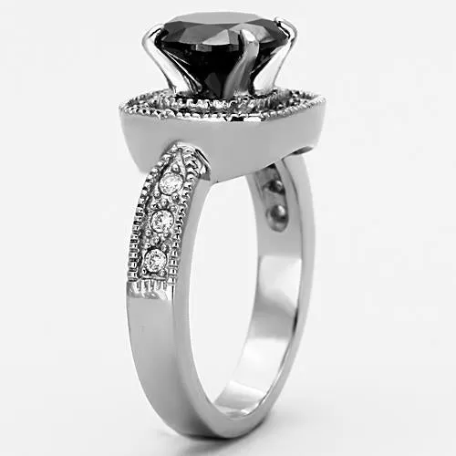 MT2231 - High polished (no plating) Stainless Steel Ring with Brilliant Crystals  in Black Diamond Unique Halo Style