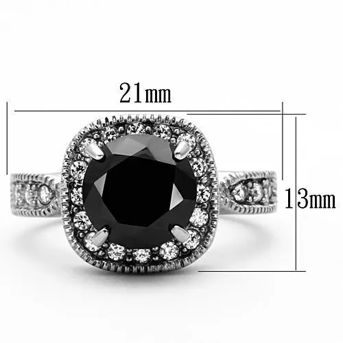 MT2231 - High polished (no plating) Stainless Steel Ring with Brilliant Crystals  in Black Diamond Unique Halo Style