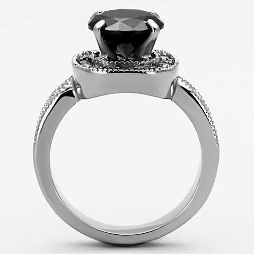 MT2231 - High polished (no plating) Stainless Steel Ring with Brilliant Crystals  in Black Diamond Unique Halo Style