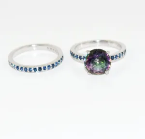 Mystic Topaz Twin Wedding Ring with Blue Sapphire Accents