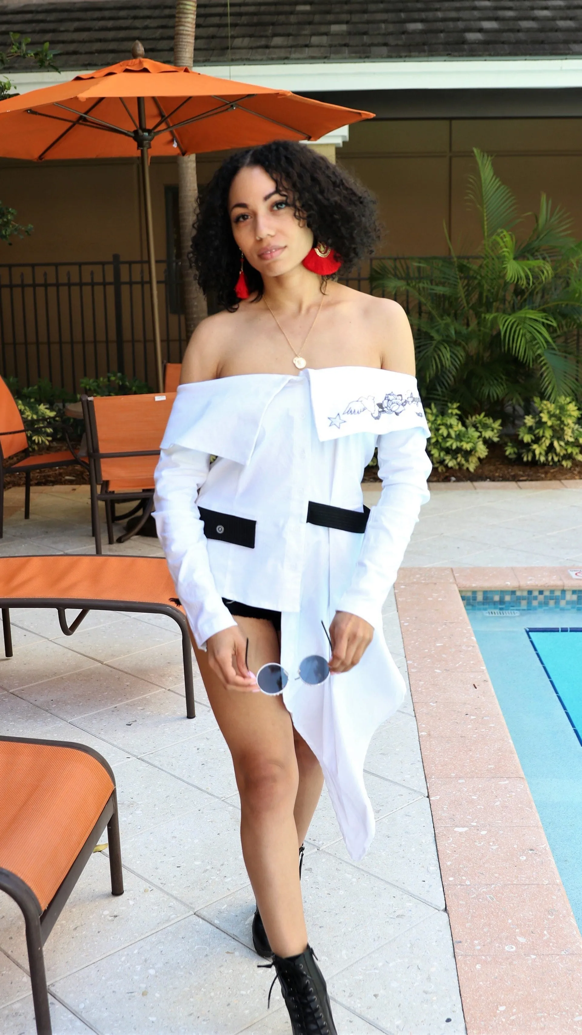 Off the Shoulder Button Blouse