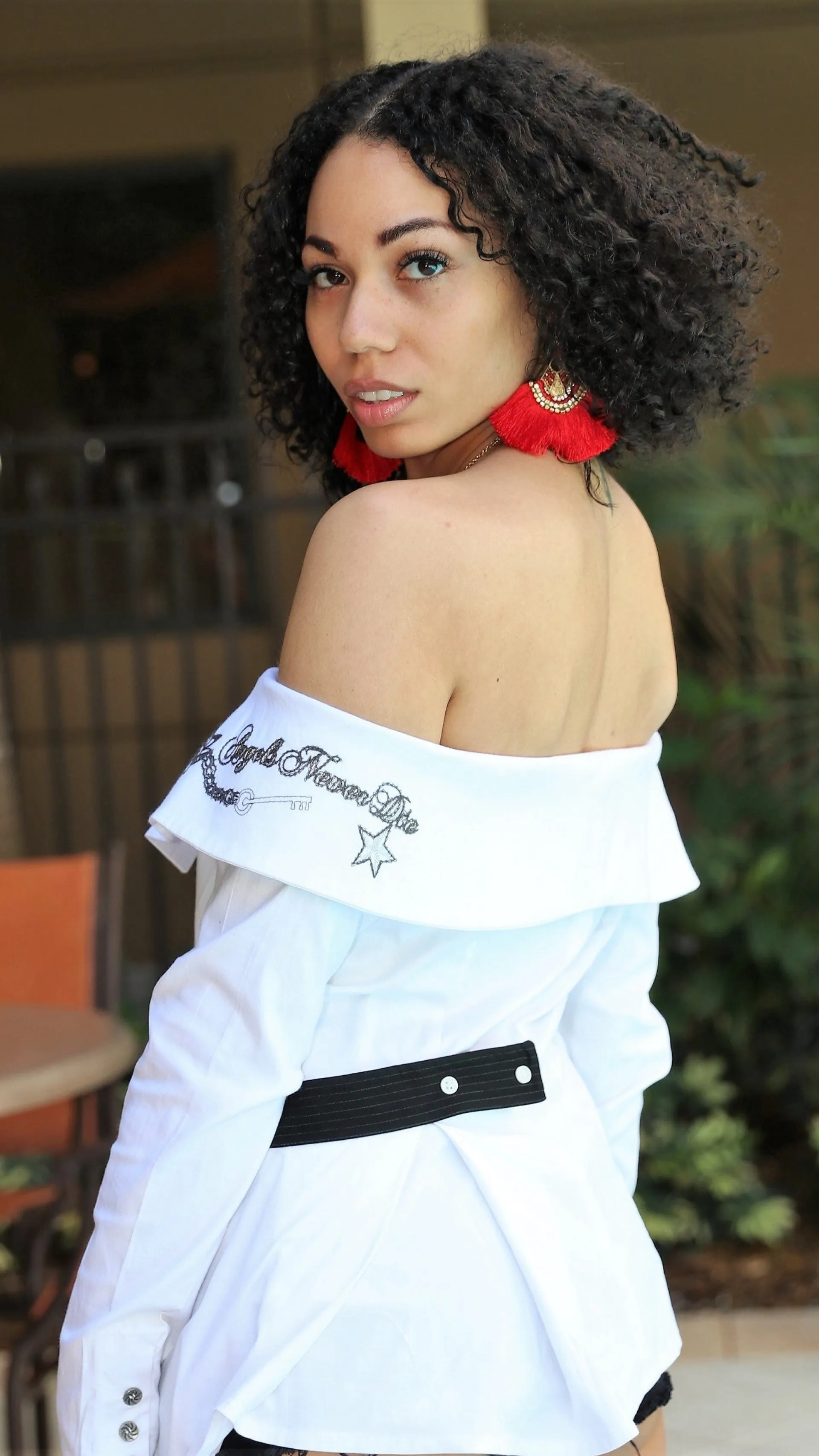 Off the Shoulder Button Blouse