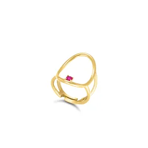 Oval Shape Ring With Dot - Gold Fuchsia Matt