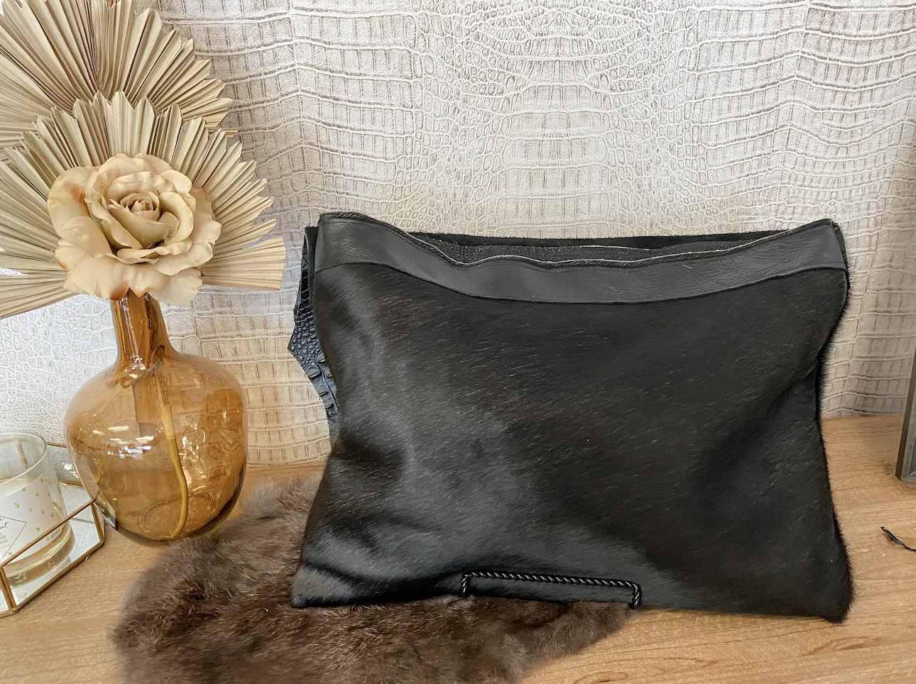 Overnighter Crossbody (solid black hide with croc and solid leather)