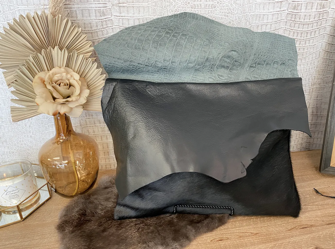 Overnighter Crossbody (solid black hide with croc and solid leather)
