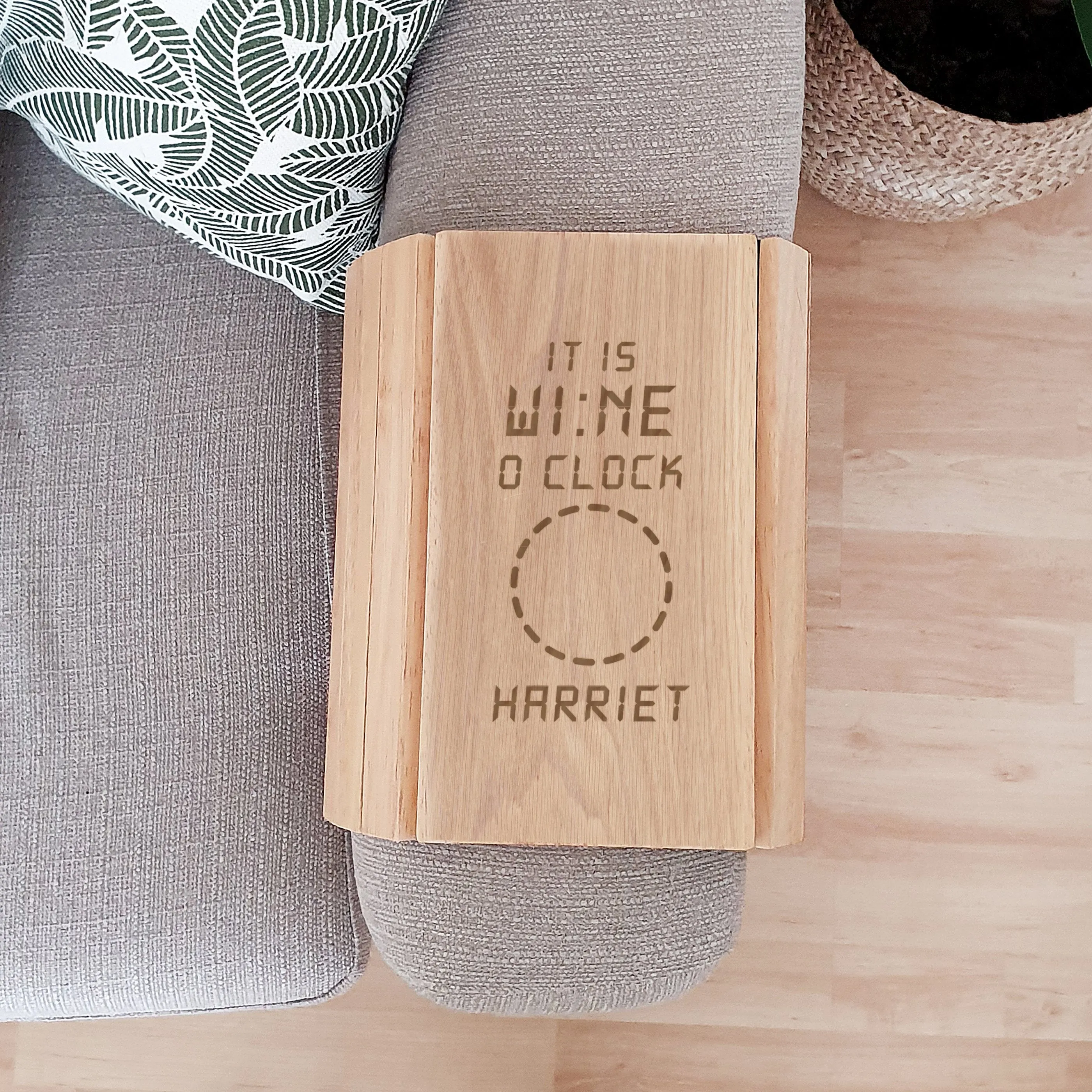 Personalised Wooden Sofa Tray It's Wine O'Clock