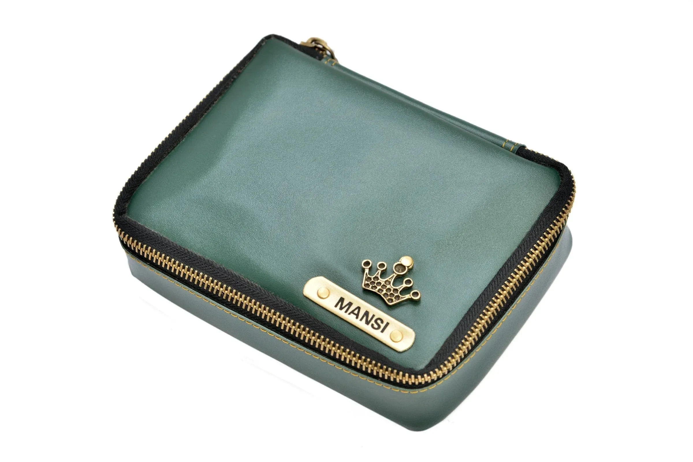 Personalized Couple's Combo : Mini Makeup Kit & Men's Wallet-Olive green