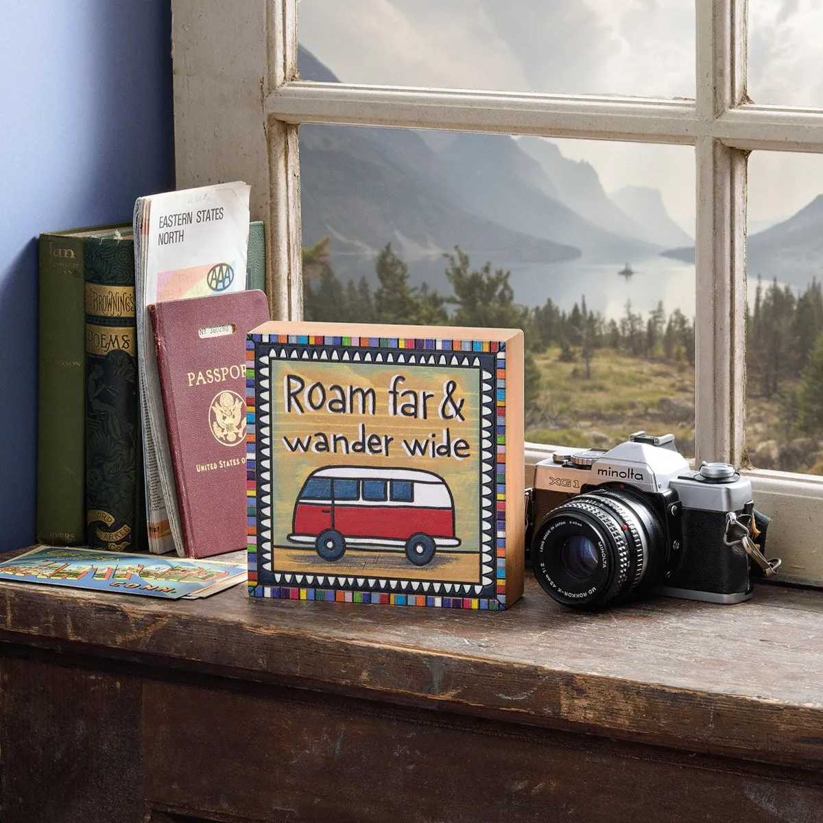 Primitives By Kathy Box Sign - Roam Far & Wander Wide