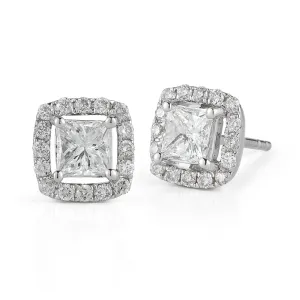 Princess Cut Halo Earrings Made In 14K White Gold
