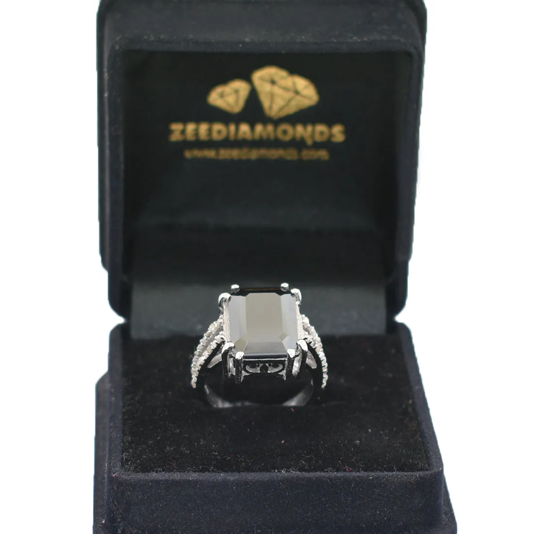 RARE 9 Ct! Stunning Black Diamond Ring in 925 Silver with Rose Cut Diamond Accents. AAA Certified! Great Brilliance