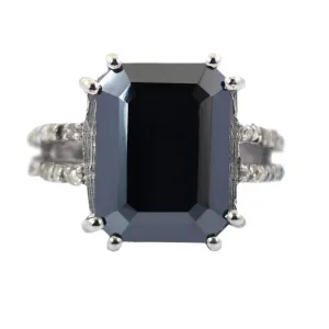 RARE 9 Ct! Stunning Black Diamond Ring in 925 Silver with Rose Cut Diamond Accents. AAA Certified! Great Brilliance