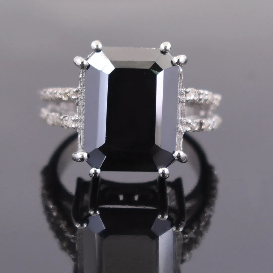RARE 9 Ct! Stunning Black Diamond Ring in 925 Silver with Rose Cut Diamond Accents. AAA Certified! Great Brilliance