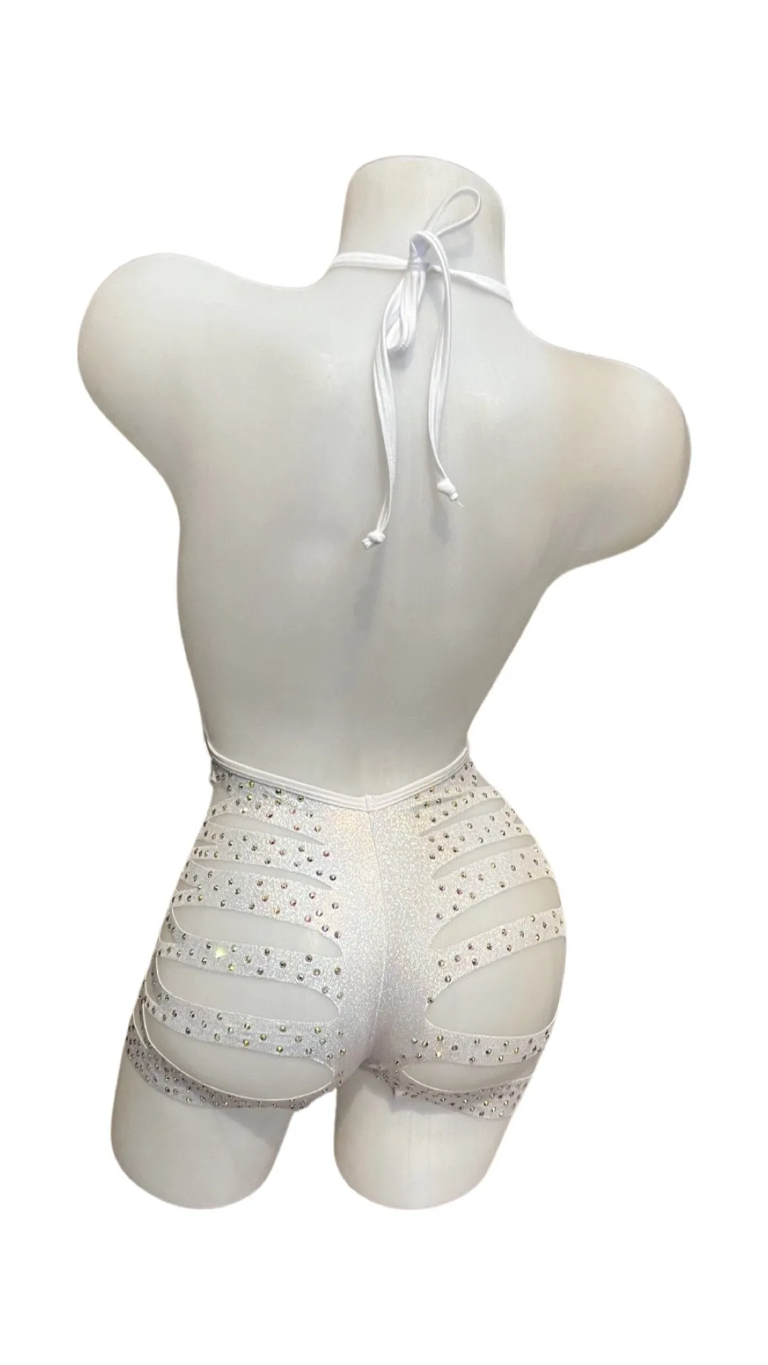 Rhinestone One Piece Short Set - Silver