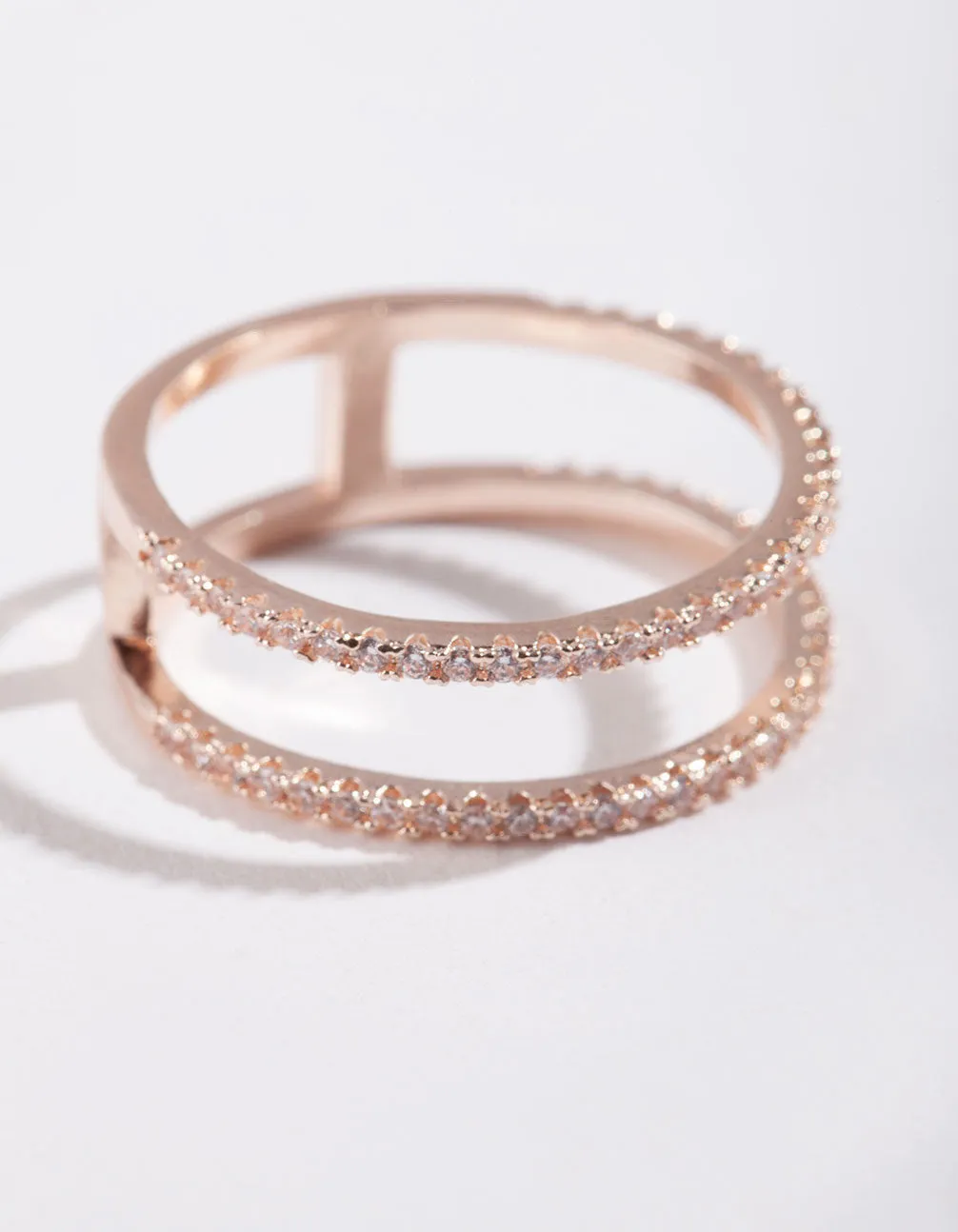 Rose Gold Cubic Zirconia Double Band Ring