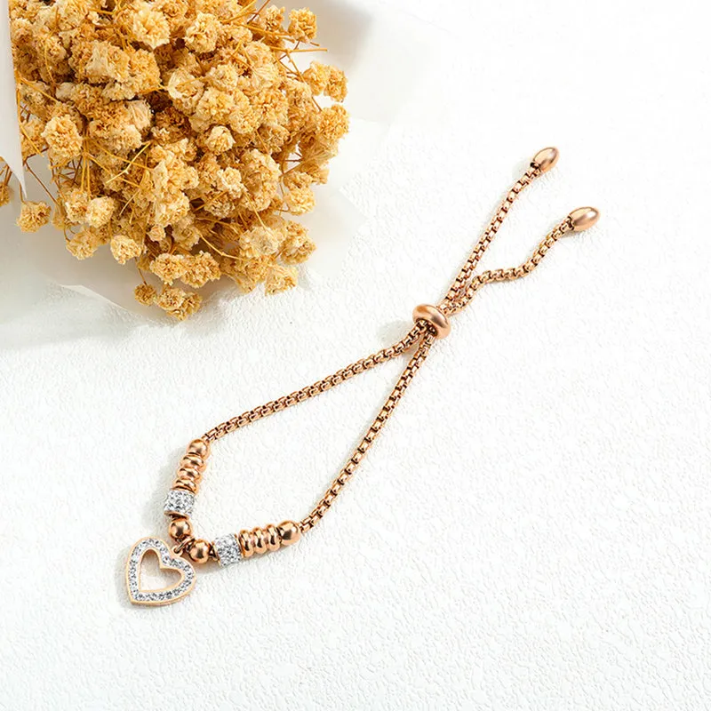 Rose Gold Titanium Steel Love Zircon Bracelet Simple Diamond Bracelet