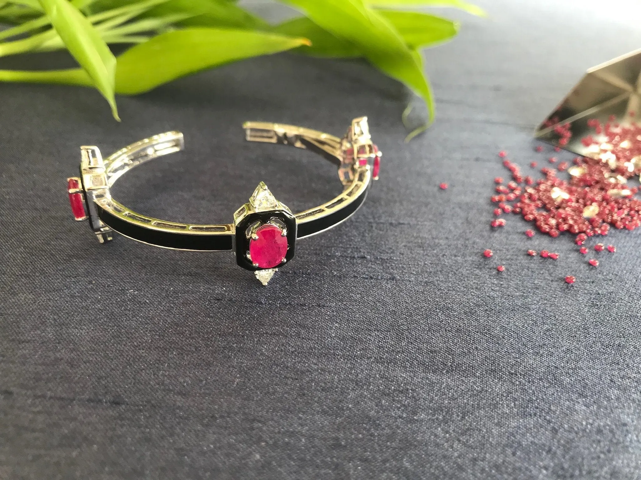 Ruby & Diamond Cuff with Black Enamel