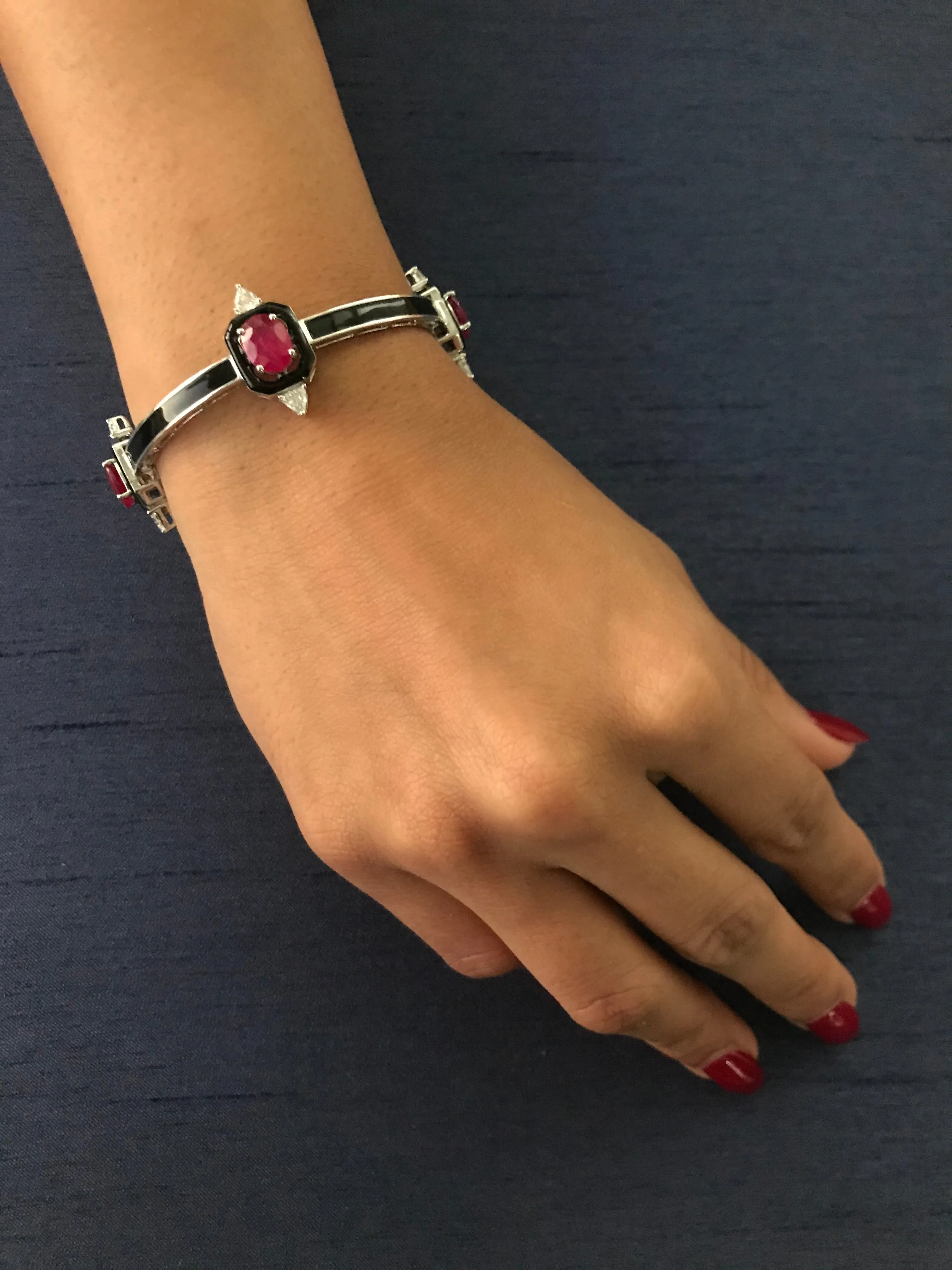 Ruby & Diamond Cuff with Black Enamel