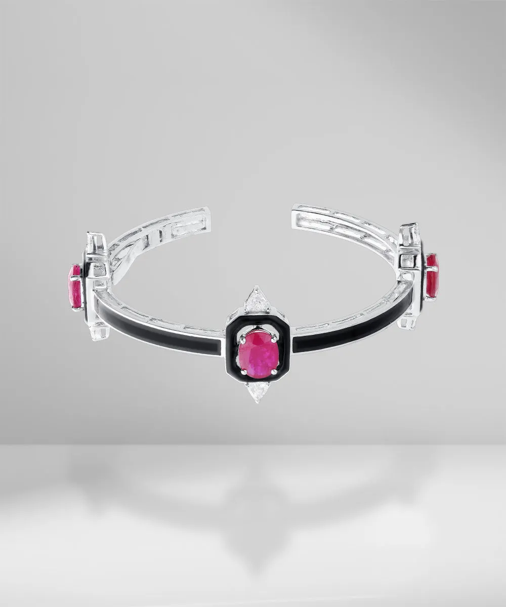 Ruby & Diamond Cuff with Black Enamel