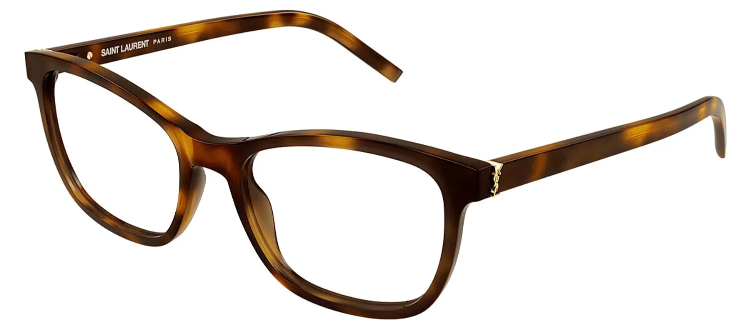 Saint Laurent MONOGRAM SL M121O 002 Square Plastic Havana Eyeglasses with Logo Stamped Demo Lenses