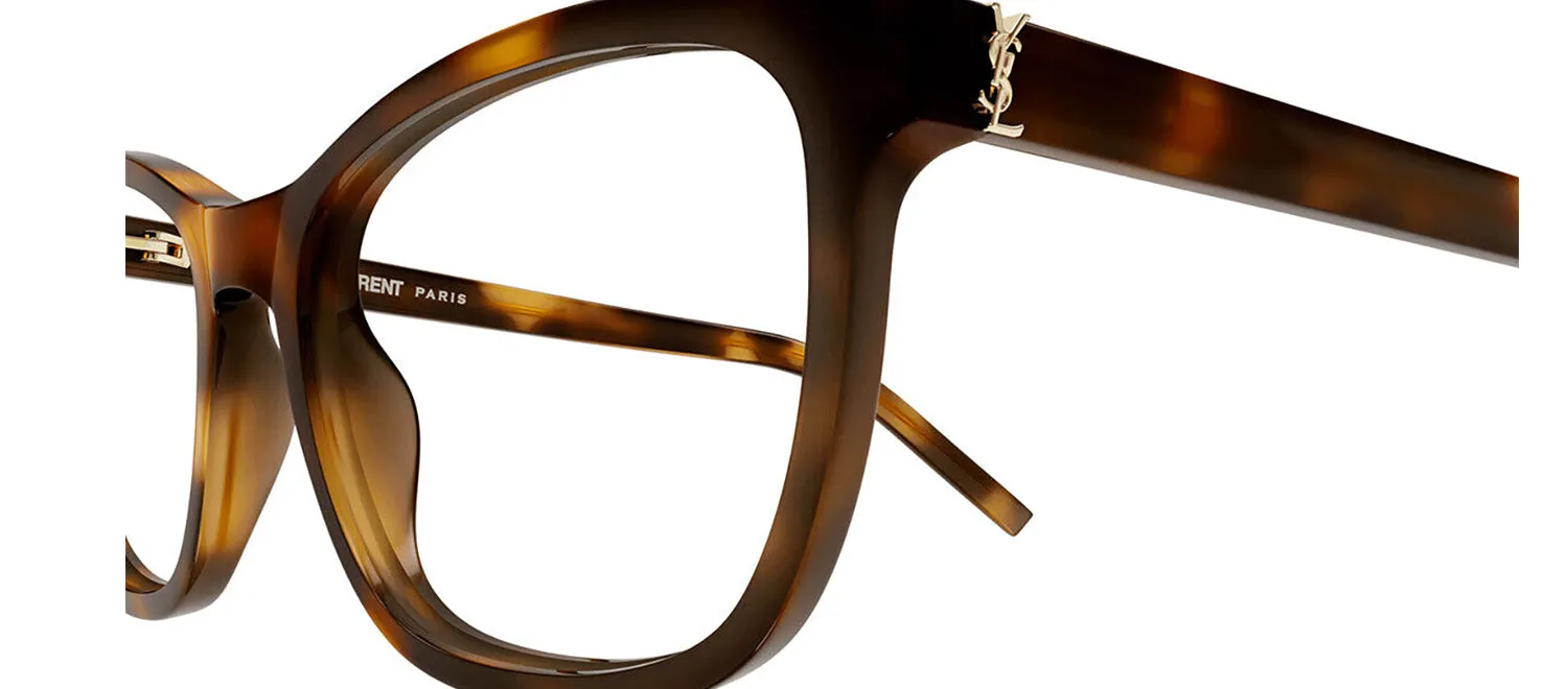 Saint Laurent MONOGRAM SL M121O 002 Square Plastic Havana Eyeglasses with Logo Stamped Demo Lenses