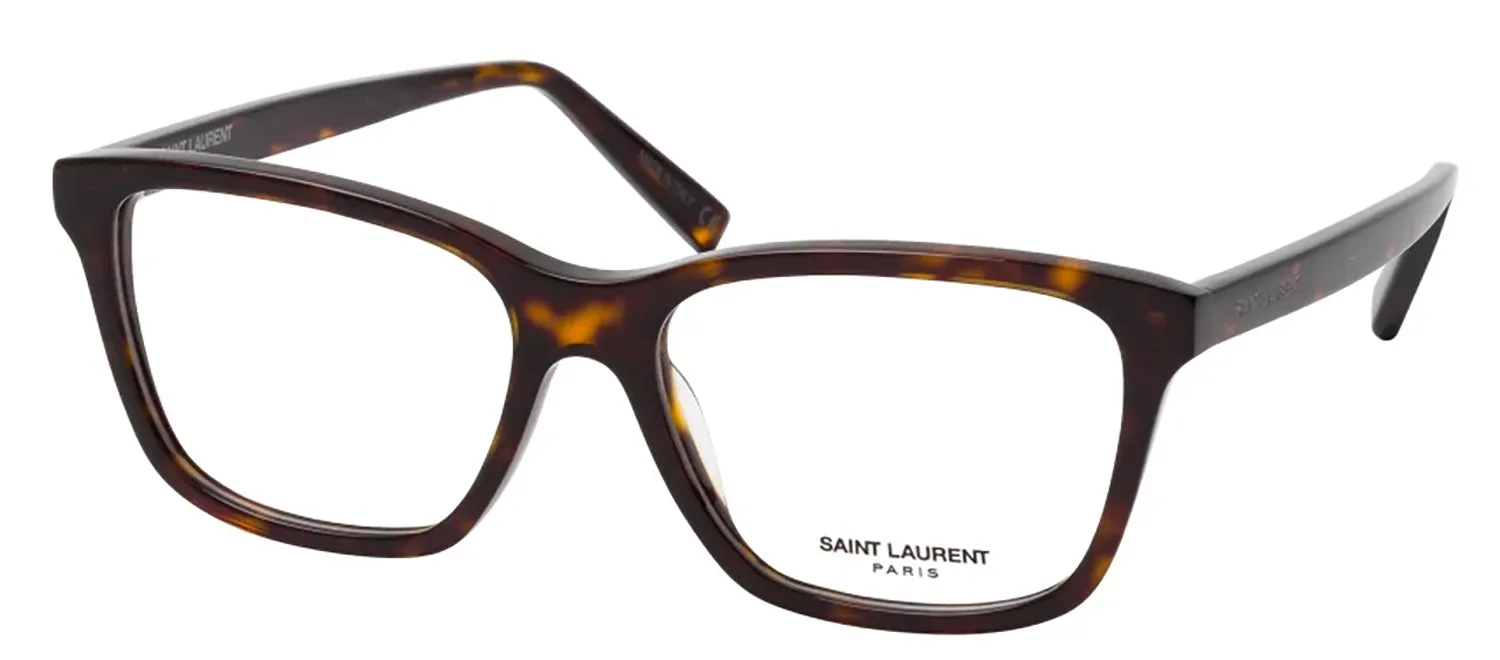 Saint Laurent SL 482O 002 Square Plastic Havana Eyeglasses with Logo Stamped Demo Lenses