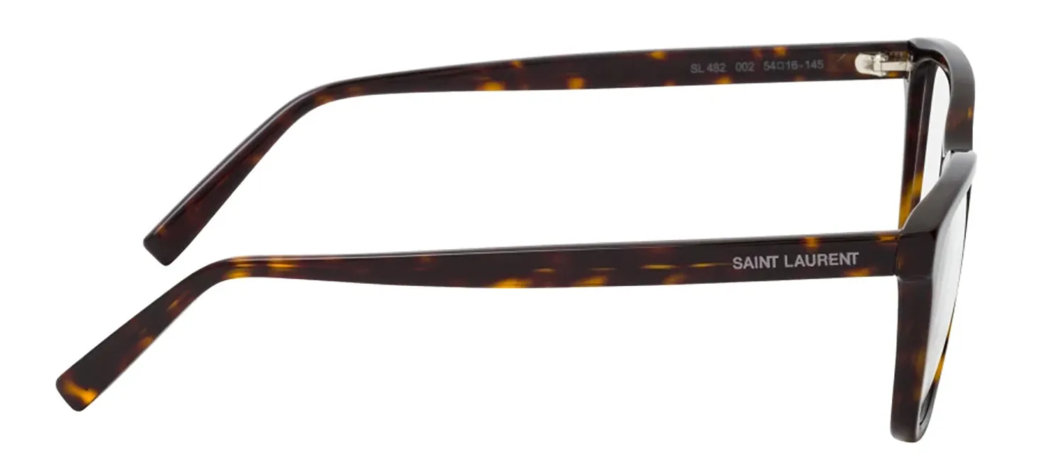 Saint Laurent SL 482O 002 Square Plastic Havana Eyeglasses with Logo Stamped Demo Lenses