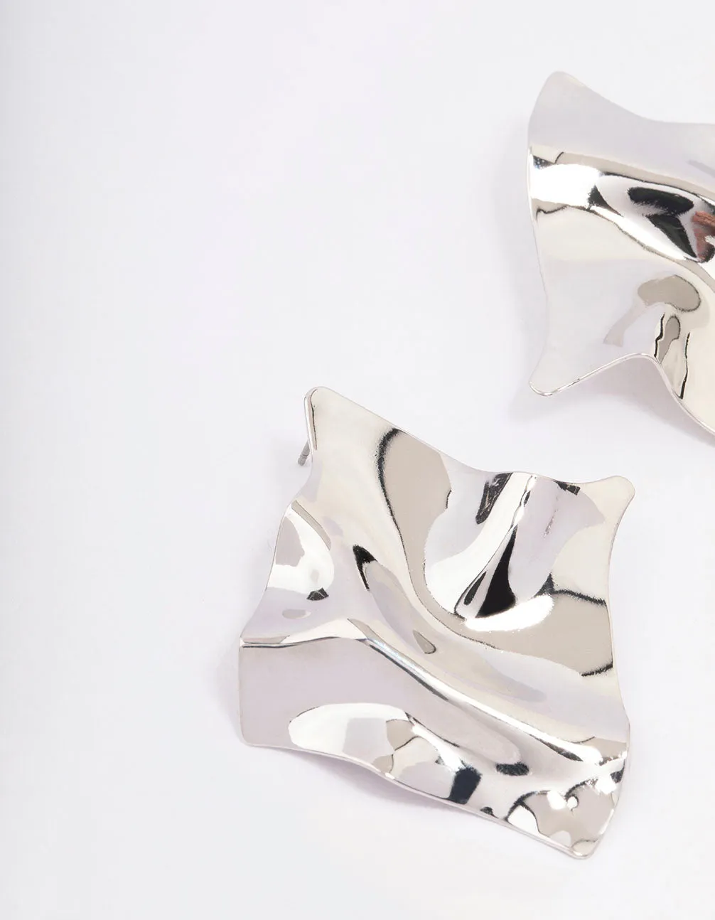 Silver Textured Disc Statement Stud Earrings