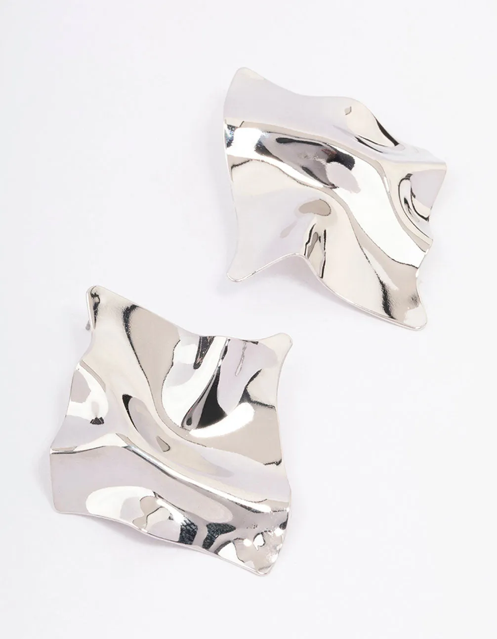 Silver Textured Disc Statement Stud Earrings