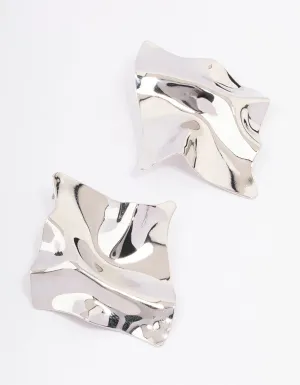Silver Textured Disc Statement Stud Earrings