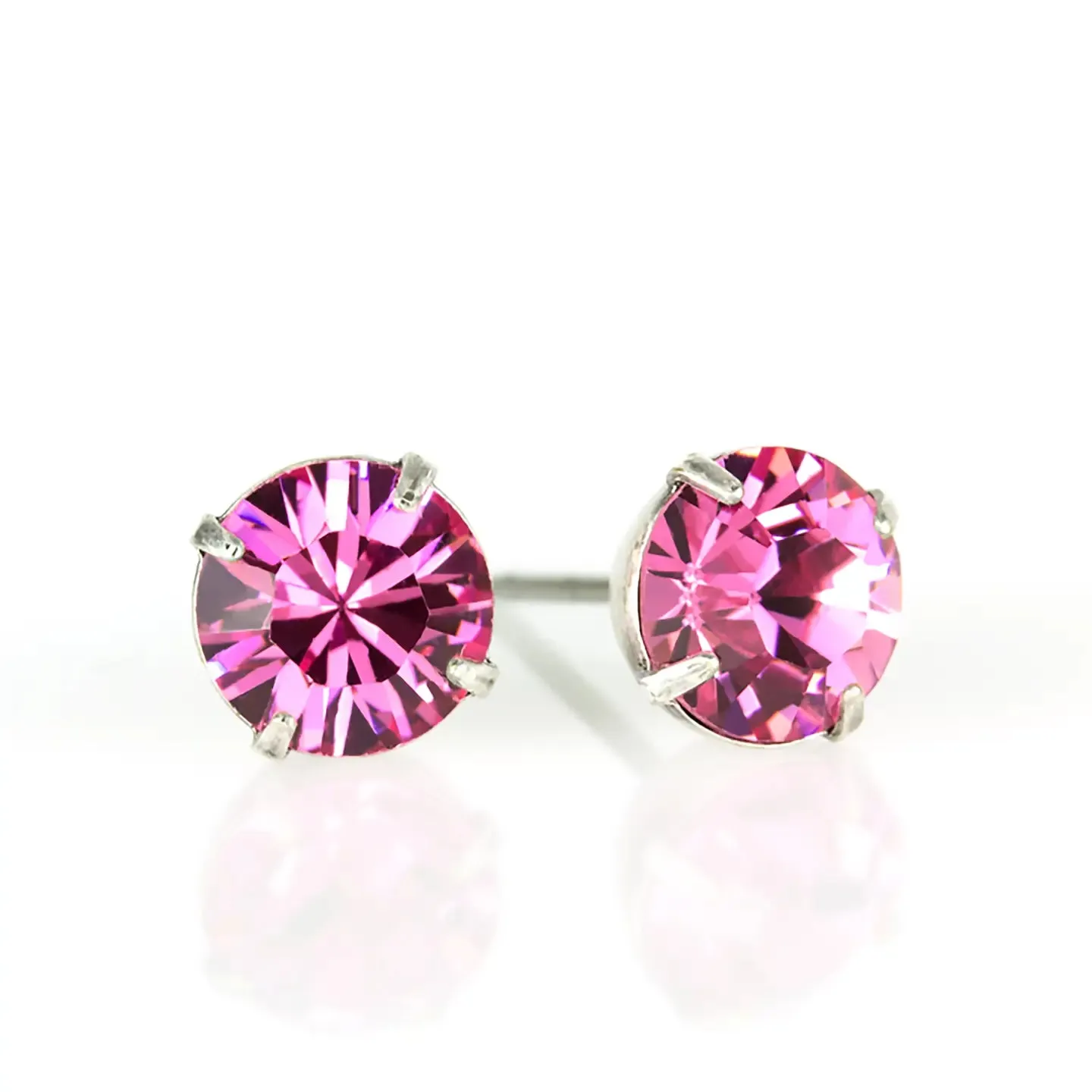 Simple Crystal Stud Earring - Silver - 6mm (ROS)